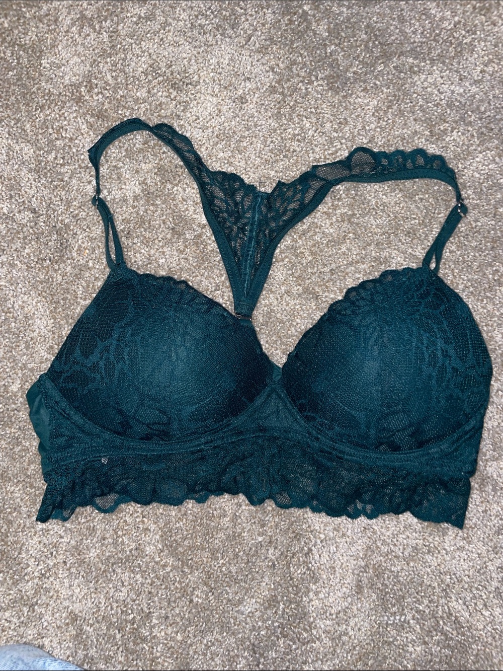 PINK Victoria's Secret Dark Green Lace Racerback Bra